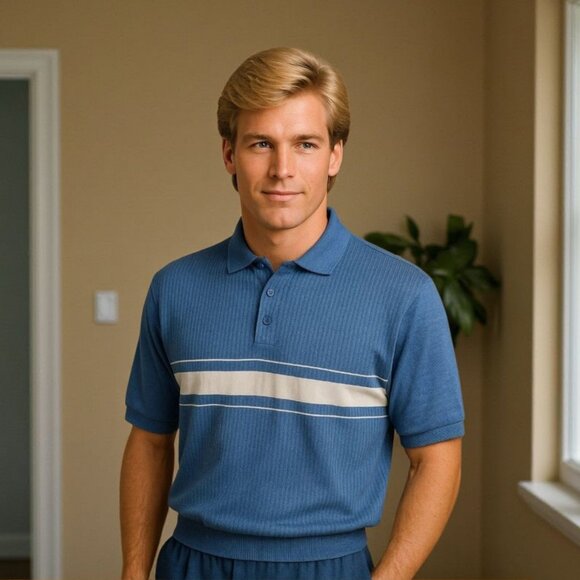 Knightsbridge Other - Vintage Knightsbridge Mens Large Blue Striped Polo Shirt Preppy Retro Classic 80